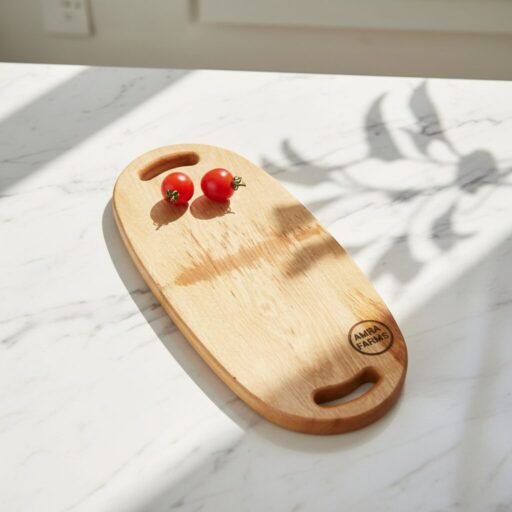 Small mango wood serving tray and platter with handle by Amra Farms, wooden chopping and serving board for meat, vegetables, fruits, and snacks