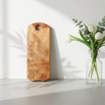 Small Wooden Cutting Board with Handle by Amra Farms, Made from Teak and Mango Wood, Ideal for Chopping, Slicing, and Serving