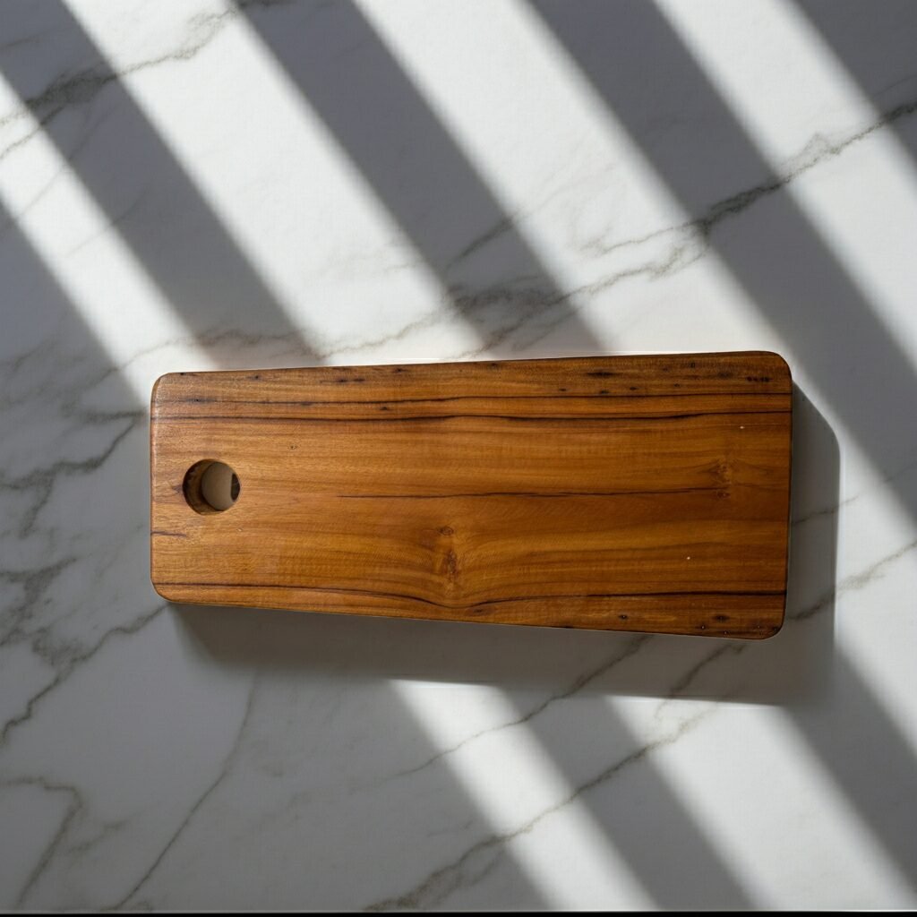 rustic teak wood cutting board 14×7×0.75 inch handcrafted single-block chopping board with handle