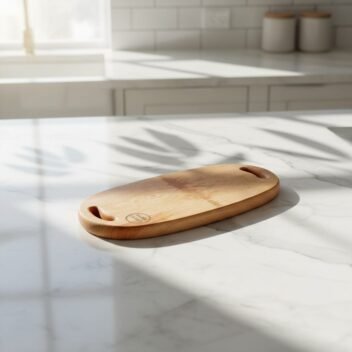 Small mango wood serving tray and platter with handle by Amra Farms, durable wooden chopping and serving board for vegetables, meat, fruits, and snacks