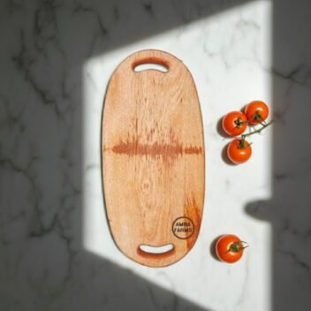 Small mango wood serving tray and platter with handle by Amra Farms, wooden chopping and serving board for meat, vegetables, fruits, and snacks
