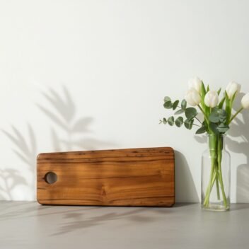 Small Rustic Teak Wood Cutting Board with Handle 7x14x.75 inch – Wooden Chopping Board | Amra Farms