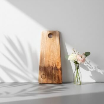 Small mango wood cutting and serving board with handle by Amra Farms, durable wooden chopping board for vegetables, fruits, and meat prep