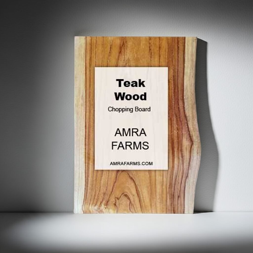 Single block teak wood live edge chopping board with natural grain