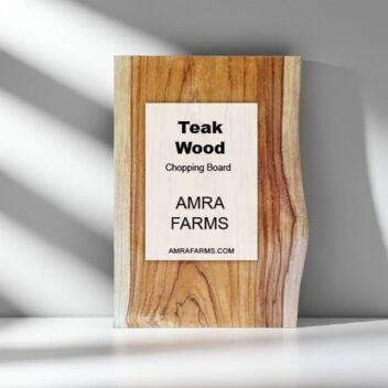 Live edge teak wood chopping board with natural grain and ergonomic design
