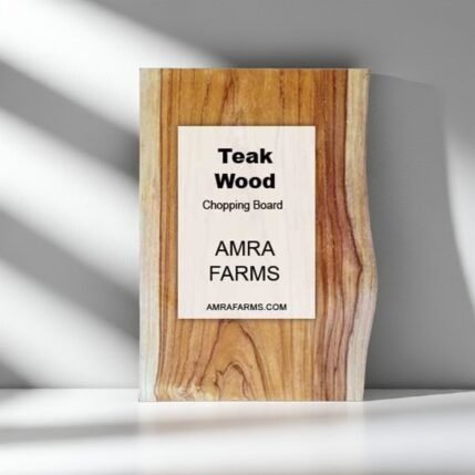 Live edge teak wood chopping board with natural grain and ergonomic design