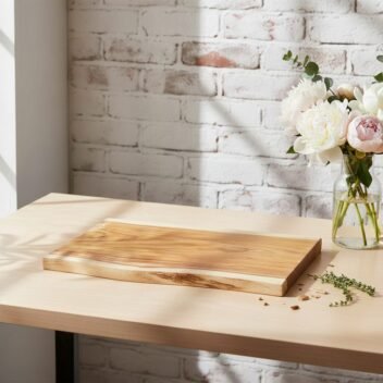 Live-Edge Teak Wood Chopping Board by Amra Farms, Handcrafted Single-Block Wooden Cutting & Butcher Board for Meat, Vegetables, and Kitchen Use