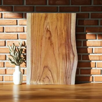 Live-Edge Teak Wood Chopping Board by Amra Farms, Handcrafted Single-Block Wooden Cutting Board for Meat, Vegetables, and Kitchen Prep