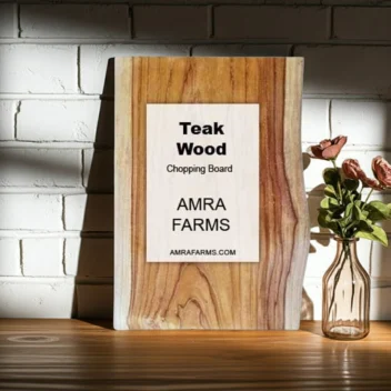 Live-Edge Teak Wood Chopping Board by Amra Farms, Handcrafted Single-Block Wooden Cutting Board for Meat, Vegetables, and Kitchen Use