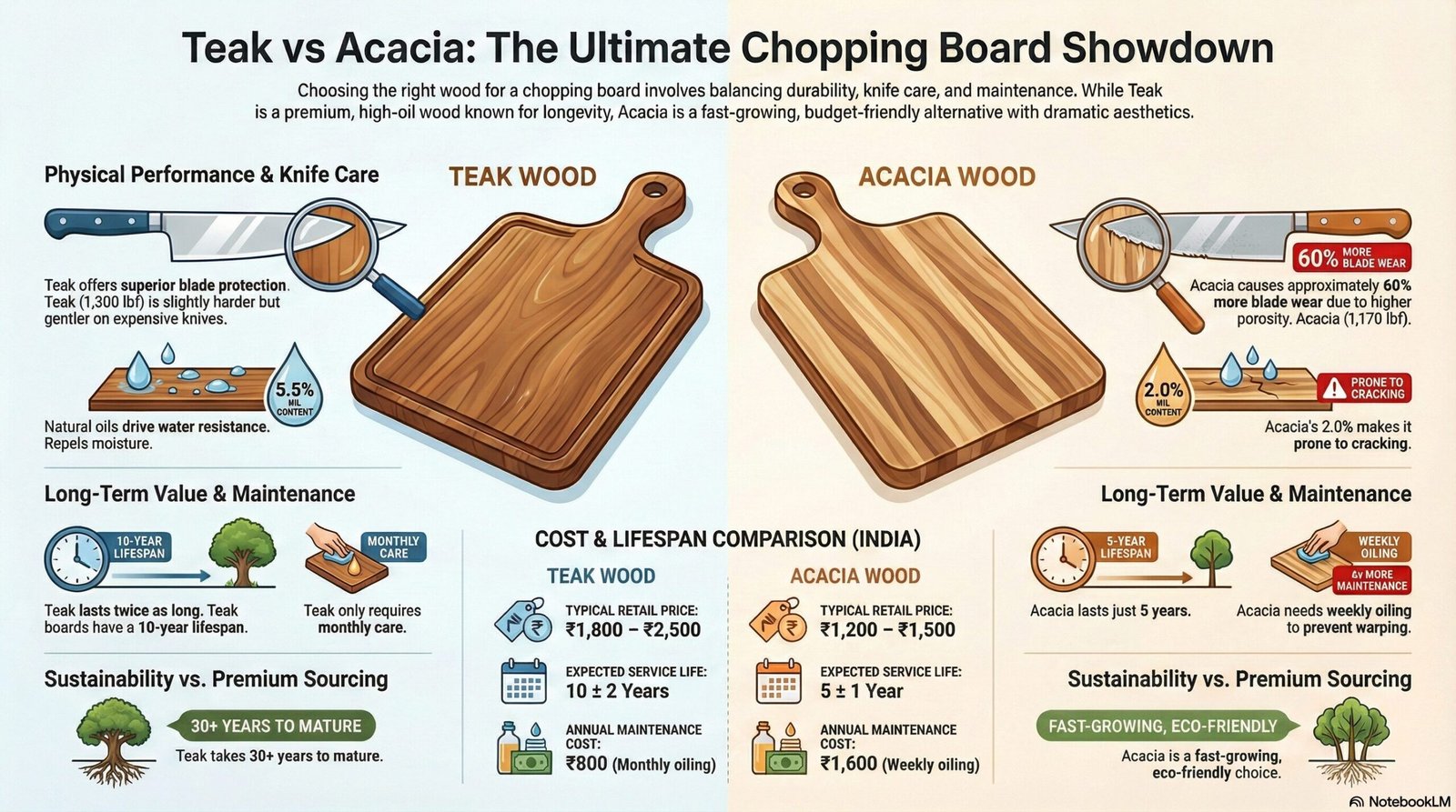 teak wood vs acacia wood chopping boards which is the best wood for your kitchen Teak vs Acacia Wood Chopping boards Compared