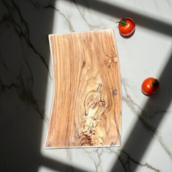 Solid Live-Edge Teak Wood Chopping Board by Amra Farms, Heavy-Duty Single-Block Wooden Cutting & Butcher Board for Meat, Vegetables, and Kitchen Use