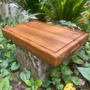 Large 2-inch thick teak wood chopping board for kitchen prep by Amra Farms