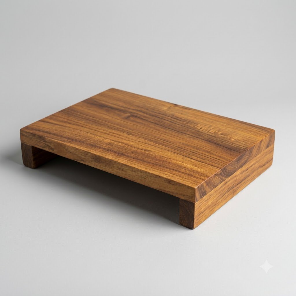 Raised Teak Wood Chopping Board 8x14x3 inches– Elevated Wooden Cutting Board