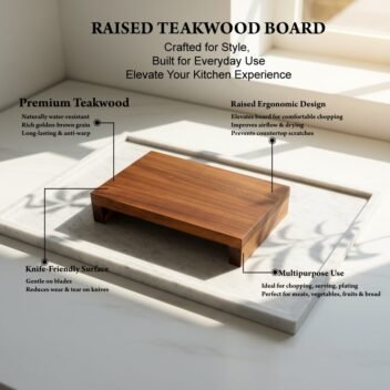 Raised Teak Wood Cutting Board Features – Durable, Knife-Friendly, Elevated Wooden Cutting Board for Vegetables, Fruits, and Meat