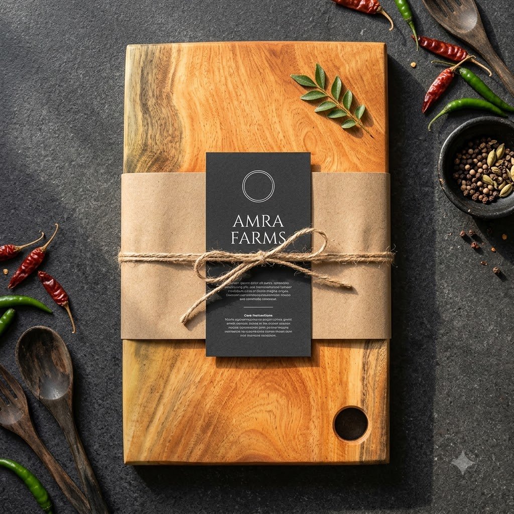 Single Block Neem Wood Chopping Board with Hanging Hole 16x10x1 inch– Wooden Cutting Board