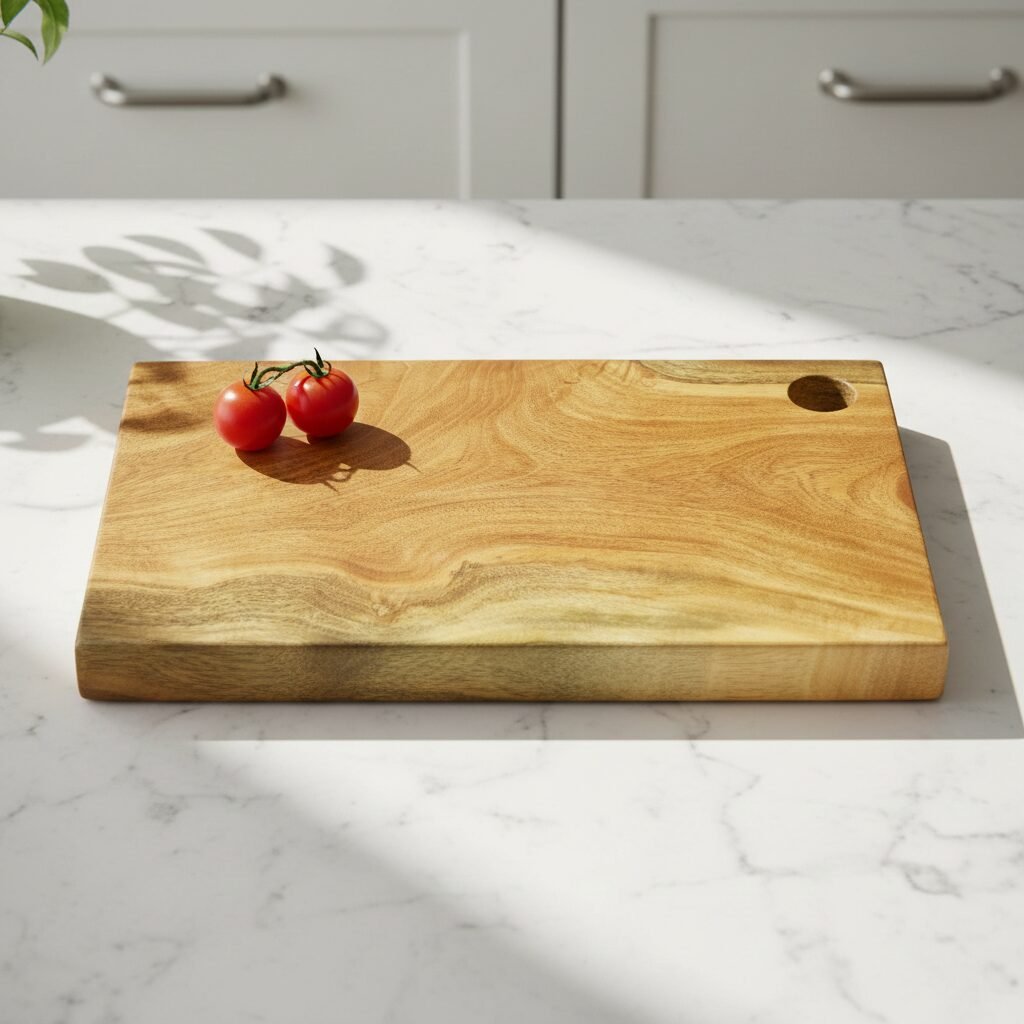 single-block neem wood chopping board with hanging hole 16×10×1 inch