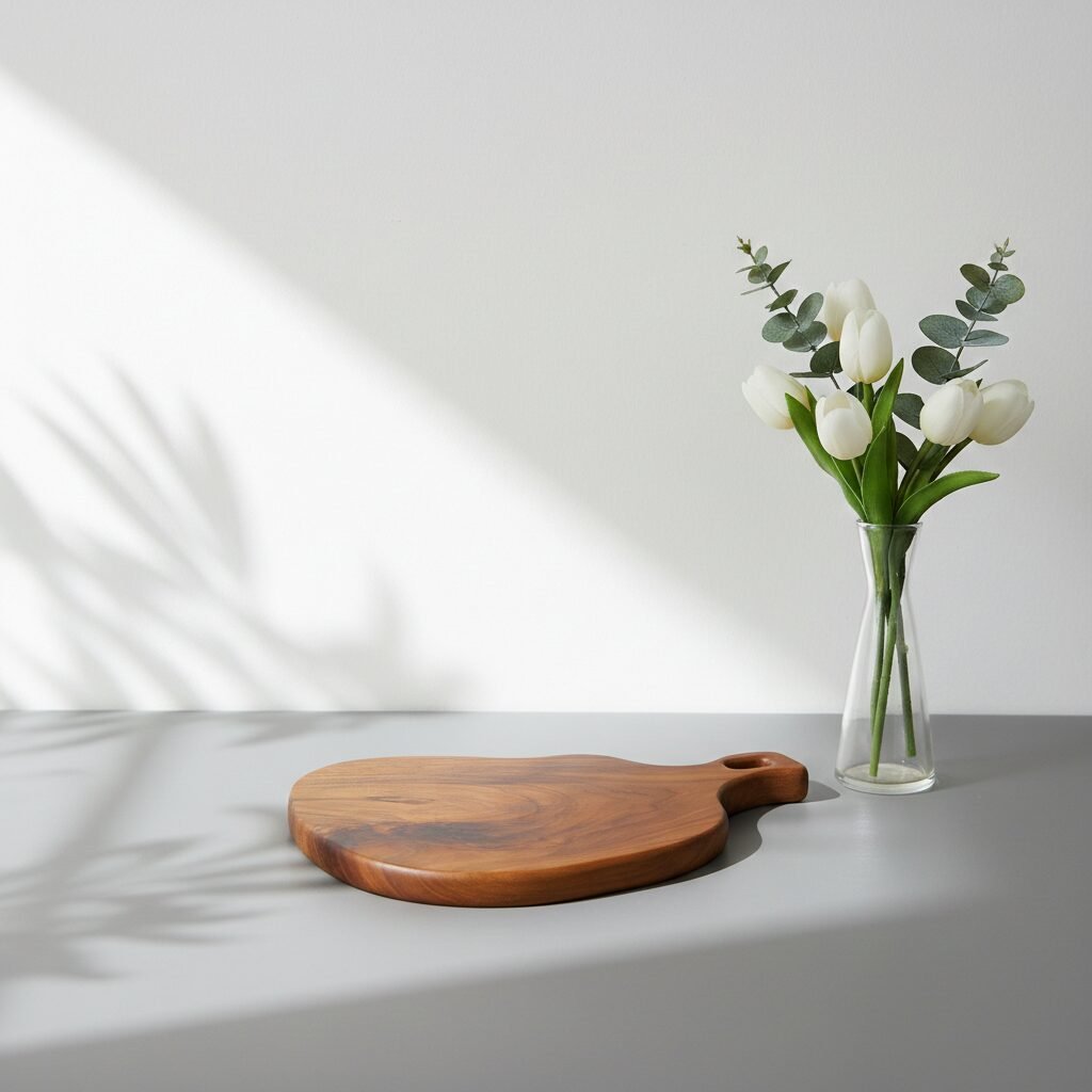 custom live-edge teak wood serving board 12×8×1 inch single block wooden cutting board