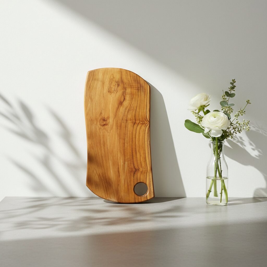 live-edge teak wood chopping board 15×8×1 inch small single-block wooden cutting board