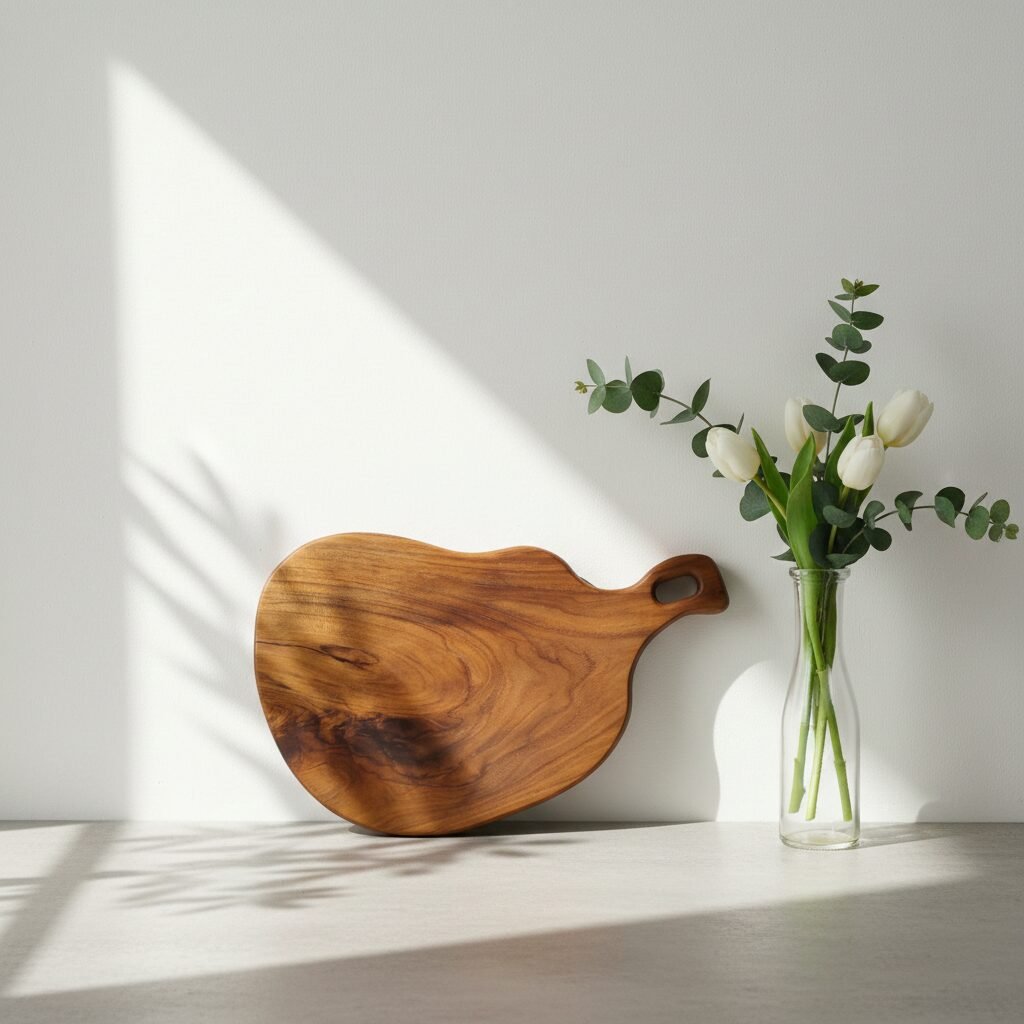 live-edge teak wood serving board 12×8×1 inch custom single-block charcuterie cutting board