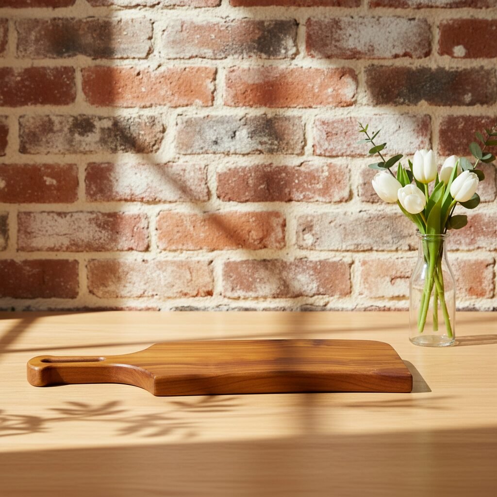 premium teak wood chopping board 19×7×1 inch handcrafted small serving board with 3-inch handle