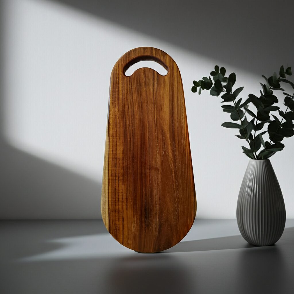 single block teak wood board 20×9×1 inch long semi-oval cutting cheese serving board