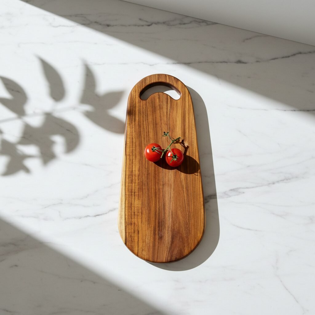teak wood cutting board 20×9×1 inch semi-oval single block cheese serving board