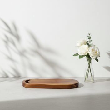 teak wood serving board 20×9×1 inch semi-oval cheese cutting board with hanging hole