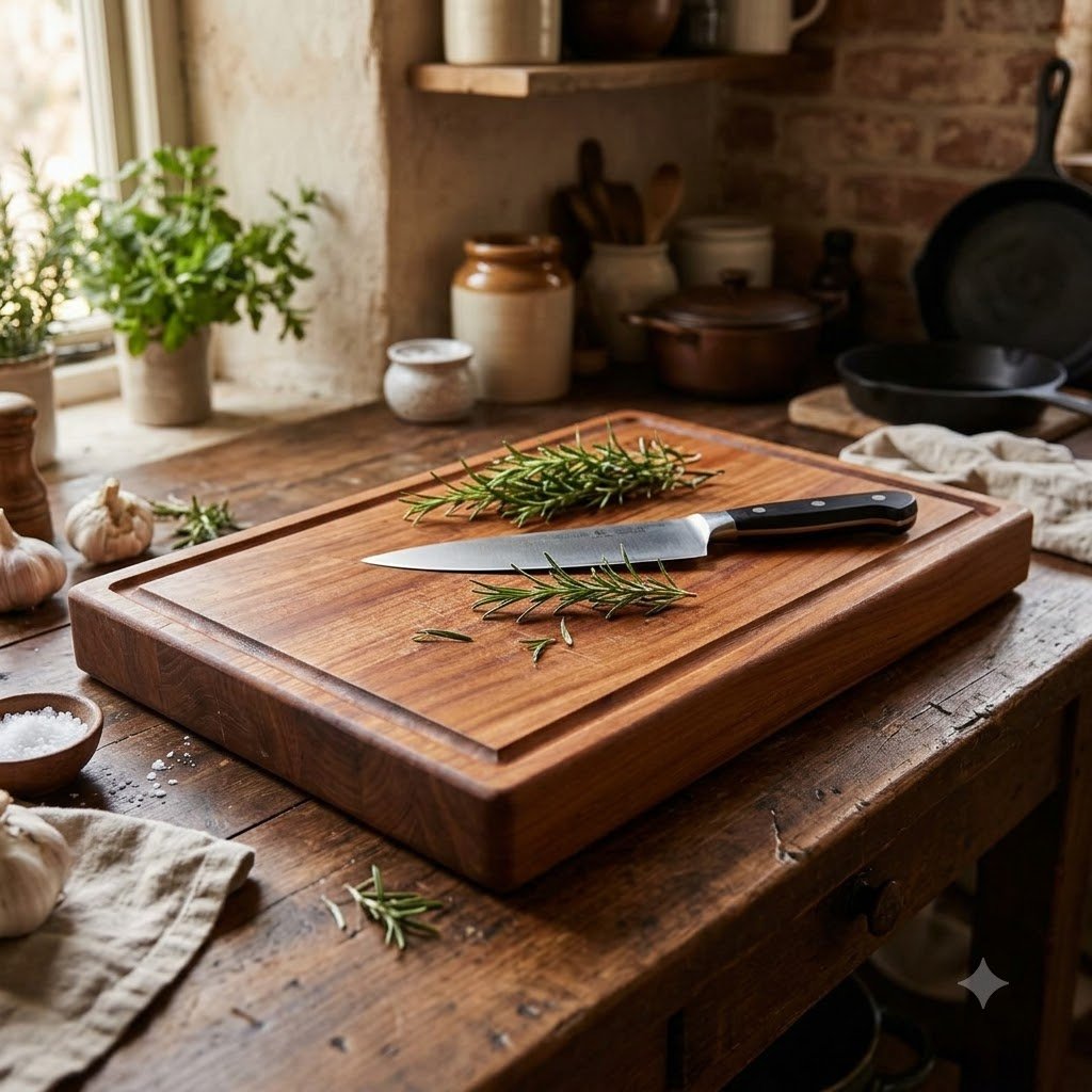 Cutting board with knife – 2 Inch Thick Single Block Rectangular Teak Wood Chopping Board