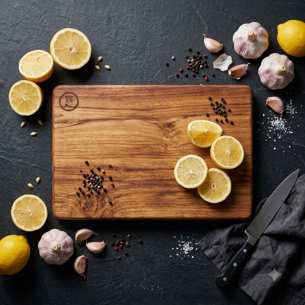 Cutting board with lemons – Large Single Block Teak Wood Chopping Board