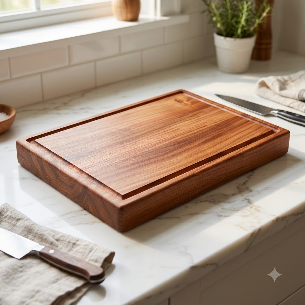 2 Inch Thick Single Block Rectangular Teak Wood Chopping Board 12x18x2 Inches