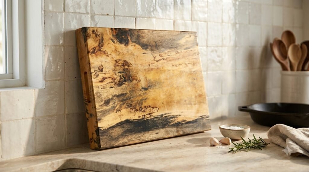 Small Single Block Spalted Tamarind Wood Cutting Board 14×8×1 Inch – Wooden Chopping Board