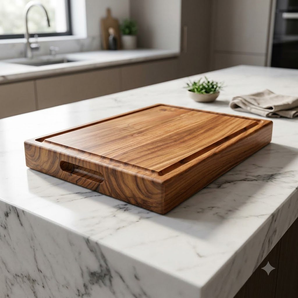 Wooden cutting board on marble – Extra Large Teak Wood Vegetable Cutting Board