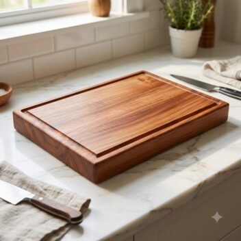 2 Inch Thick Single Block Rectangular Teak Wood Chopping Board by Amra Farms – view 1