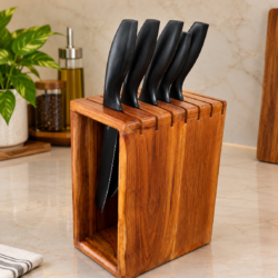 Solid Teak Wood Knife Stand | Wooden Knife Holder for Kitchen | Amra Farms
