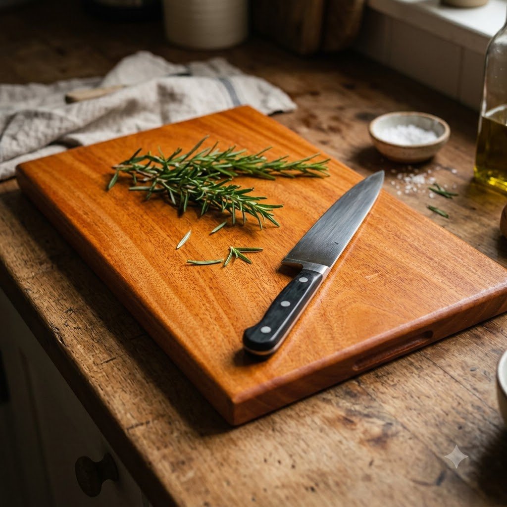 Knife on wooden cutting board – Minimalist Neem wood Chopping board